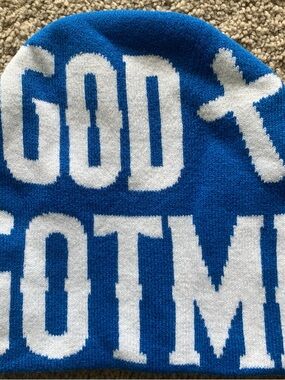 & Other Stories Blue and White Crewneck Knit Sweater with Bold Graphic